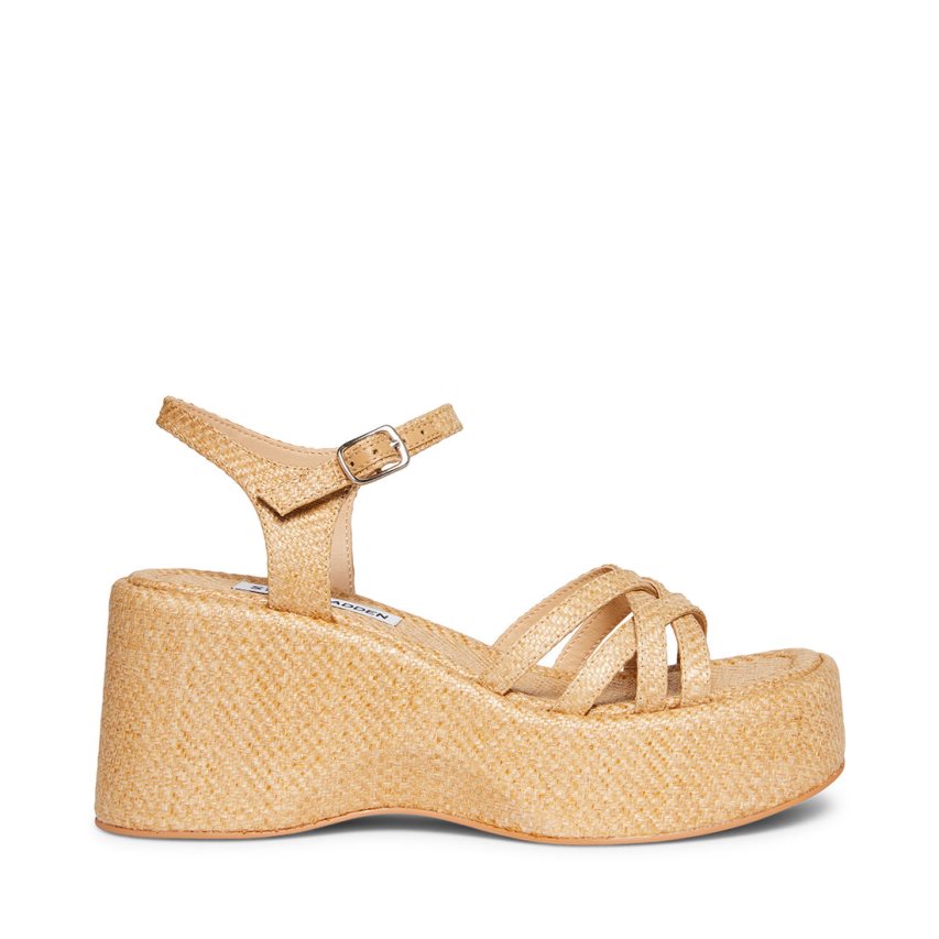 Sandalias de Plataforma Steve Madden Crazy30 Raffia Mujer Beige | ES SJ8436